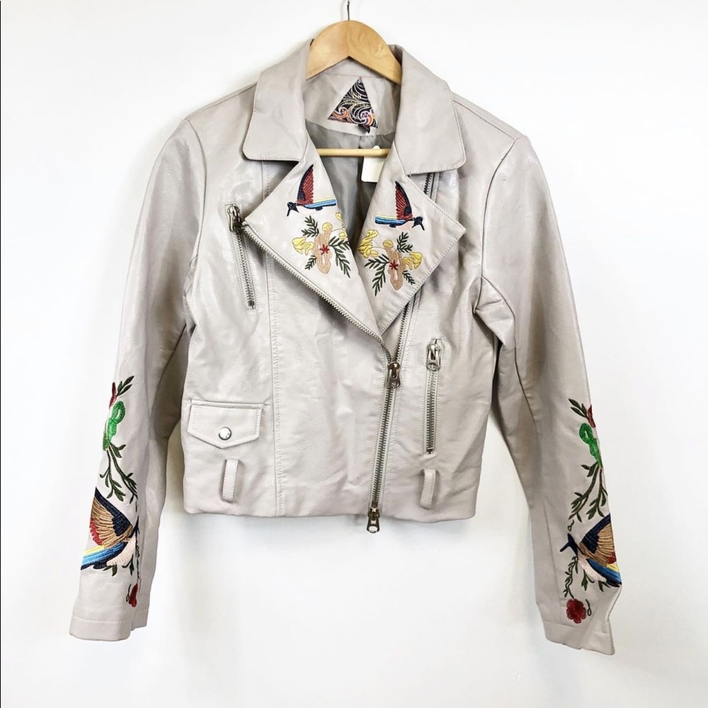 S8 Signature Grey faux leather embroidered jacket